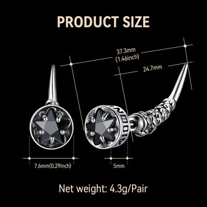 Viking Rune Fang Stud Earrings for Men – Nordic Star CZ Earrings