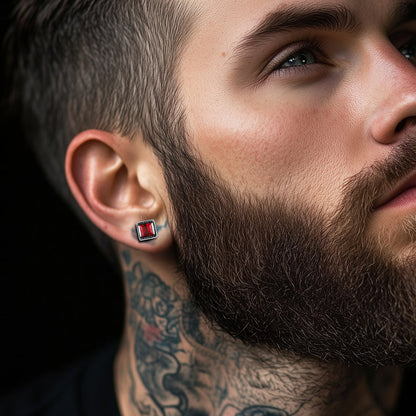 Stainless Steel Square Diamond Stud Earrings for Men