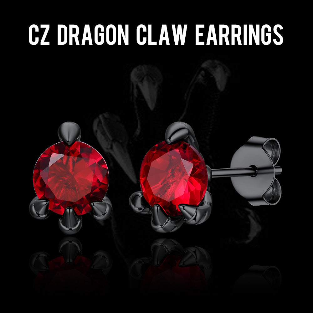 Gothic Red Diamond Dragon Claw Stud Earrings for Men