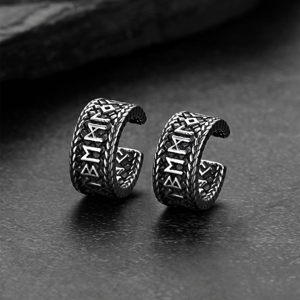 Viking Runes Ear Cuff Clip-On Earrings for Men Women