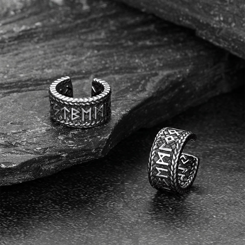 Viking Runes Ear Cuff Clip-On Earrings for Men Women