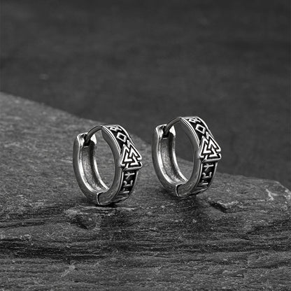 Viking Valknut Hoop Earrings with Rune for Men Stainless Steel