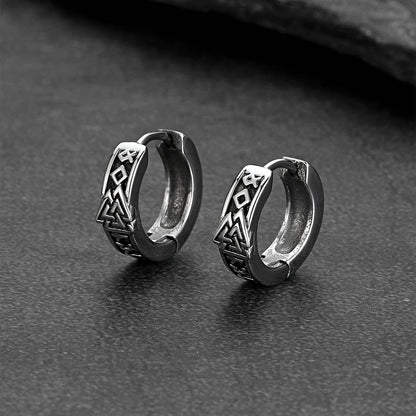 Viking Valknut Hoop Earrings with Rune for Men Stainless Steel