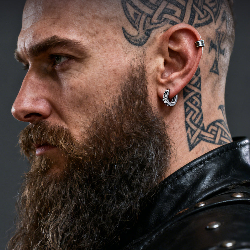 Viking Valknut Hoop Earrings with Rune for Men Stainless Steel