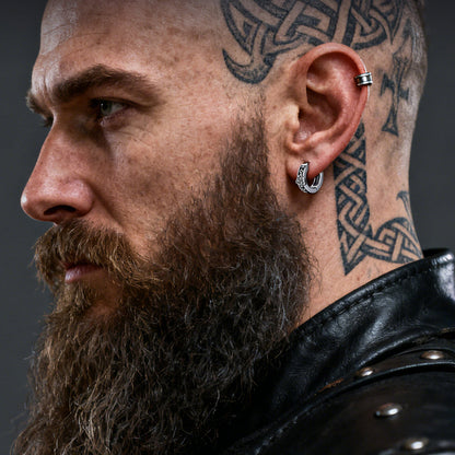 Viking Valknut Hoop Earrings with Rune for Men Stainless Steel