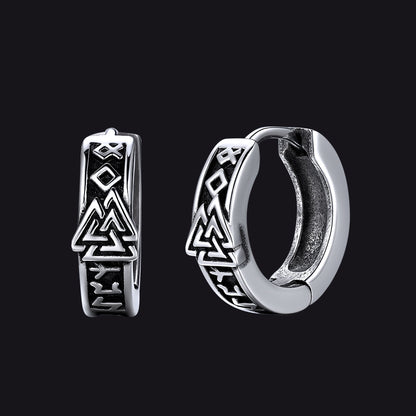 Viking Valknut Hoop Earrings with Rune for Men Stainless Steel