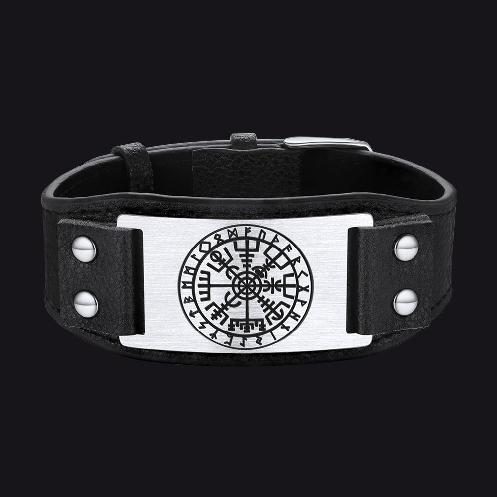 Norse Viking Compass Leather Bracelet Wristband For Men Son