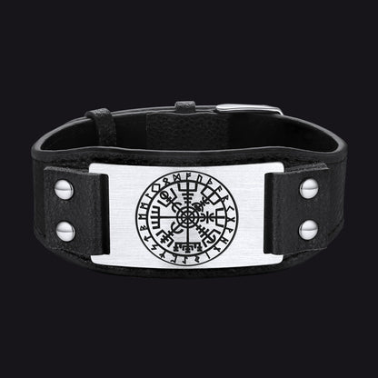 Norse Viking Compass Leather Bracelet Wristband For Men Son