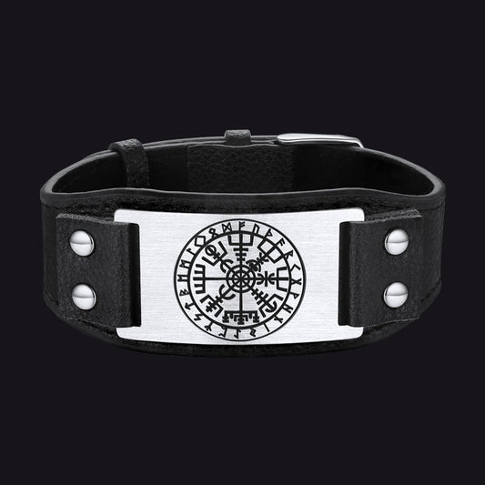 Norse Viking Compass Leather Bracelet Wristband For Men Son