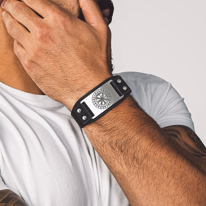 Norse Viking Compass Leather Bracelet Wristband For Men Son