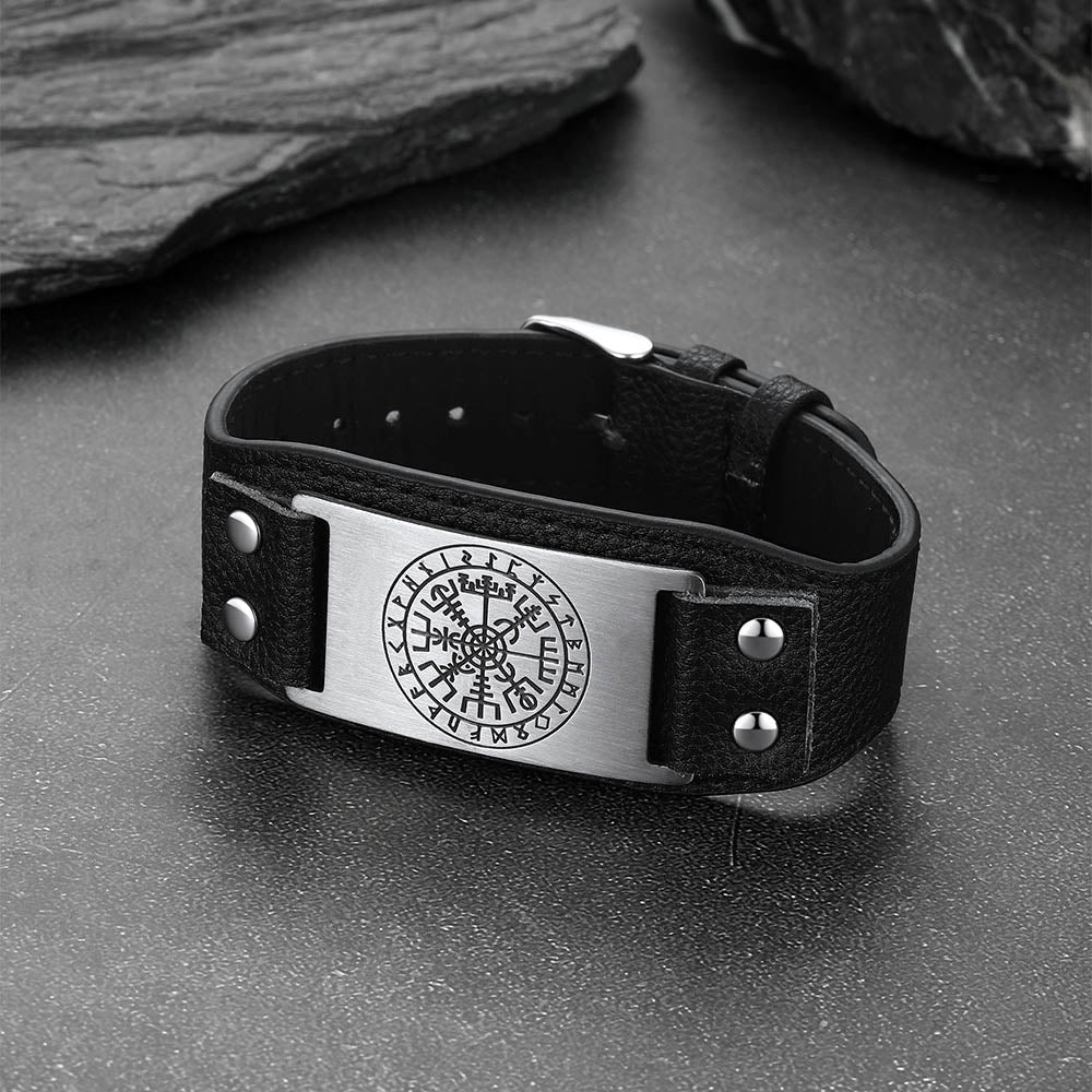 Norse Viking Compass Leather Bracelet Wristband For Men Son