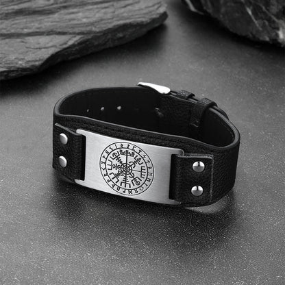 Norse Viking Compass Leather Bracelet Wristband For Men Son
