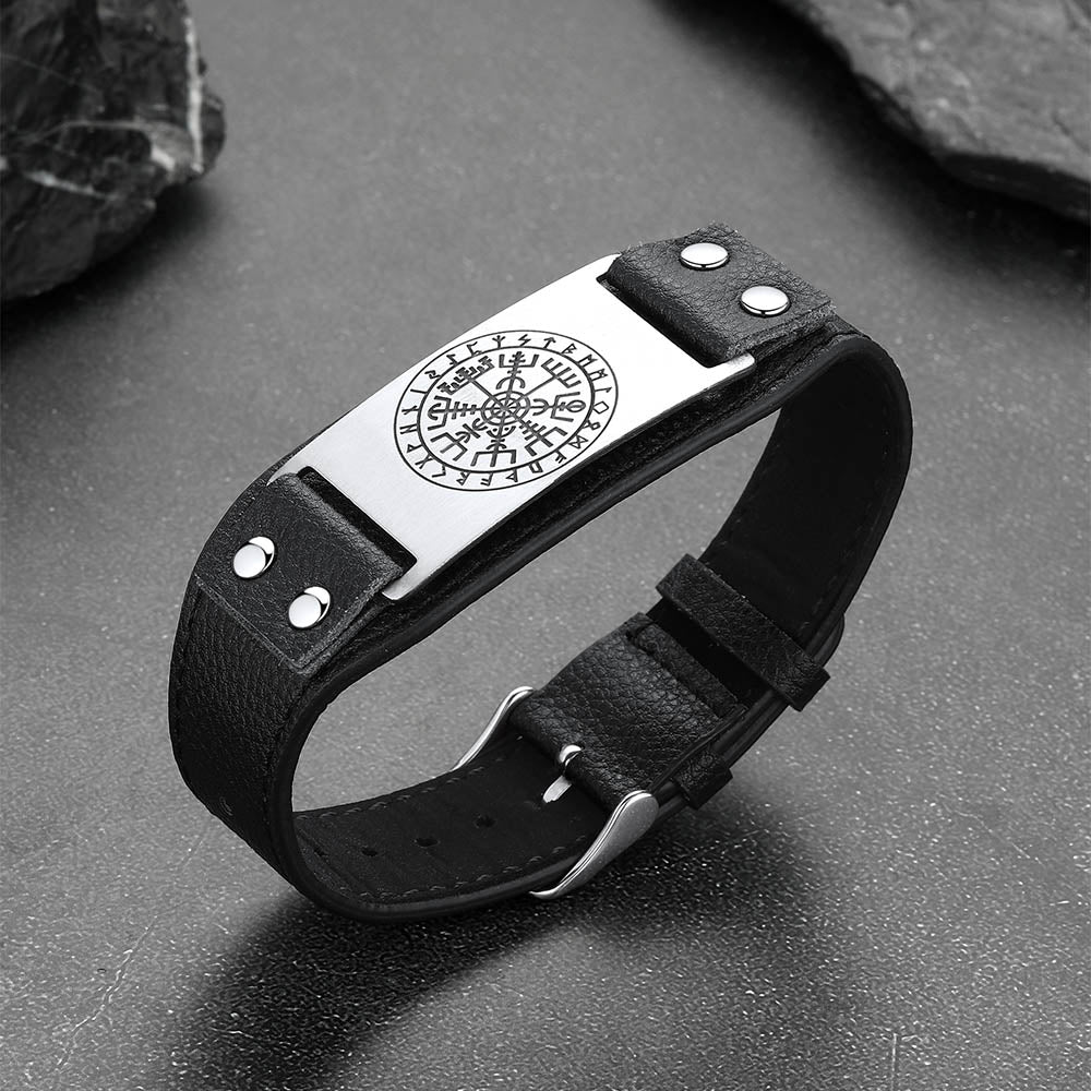 Norse Viking Compass Leather Bracelet Wristband For Men Son