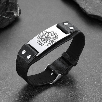 Norse Viking Compass Leather Bracelet Wristband For Men Son
