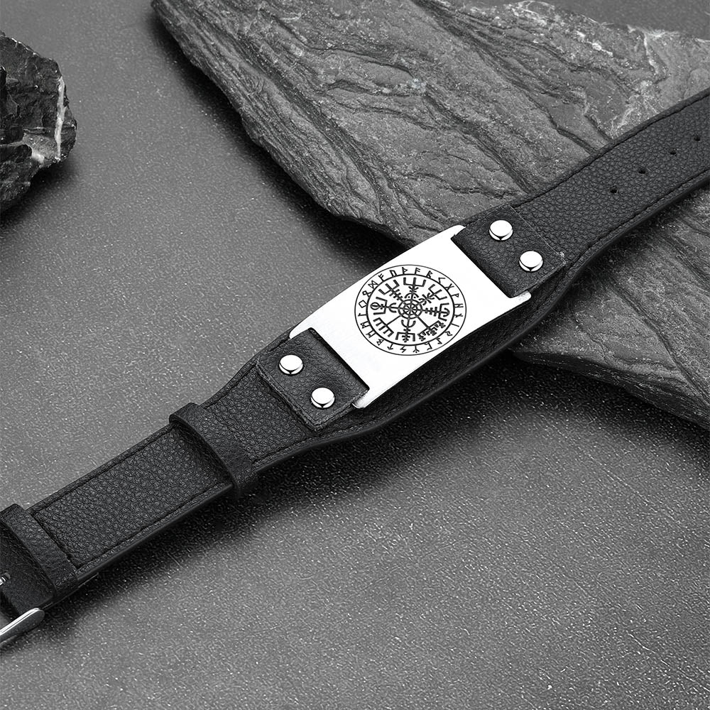 Norse Viking Compass Leather Bracelet Wristband For Men Son
