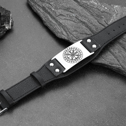 Norse Viking Compass Leather Bracelet Wristband For Men Son
