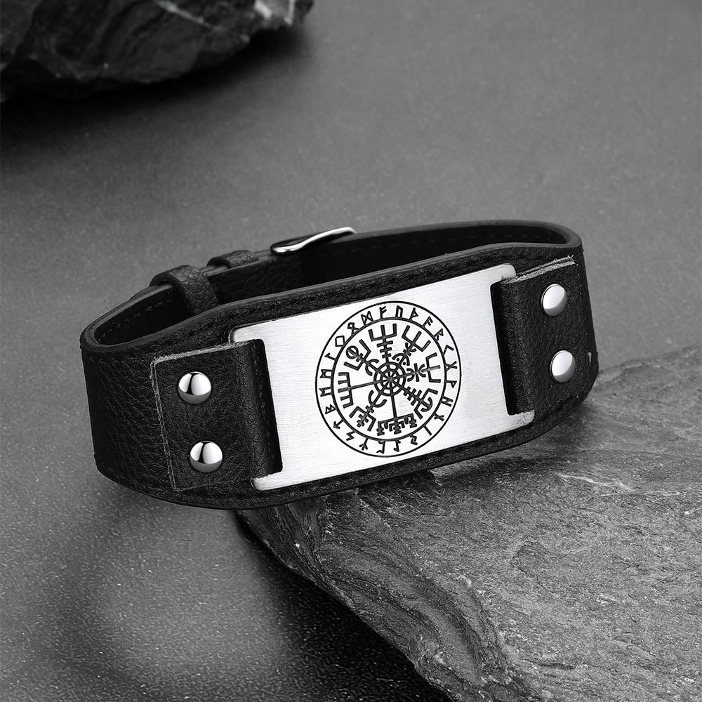 Norse Viking Compass Leather Bracelet Wristband For Men Son