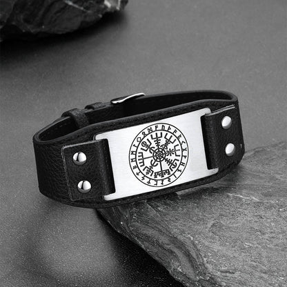 Norse Viking Compass Leather Bracelet Wristband For Men Son