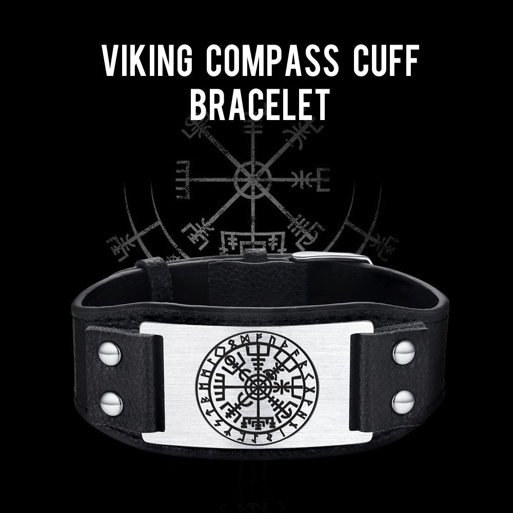 Norse Viking Compass Leather Bracelet Wristband For Men Son