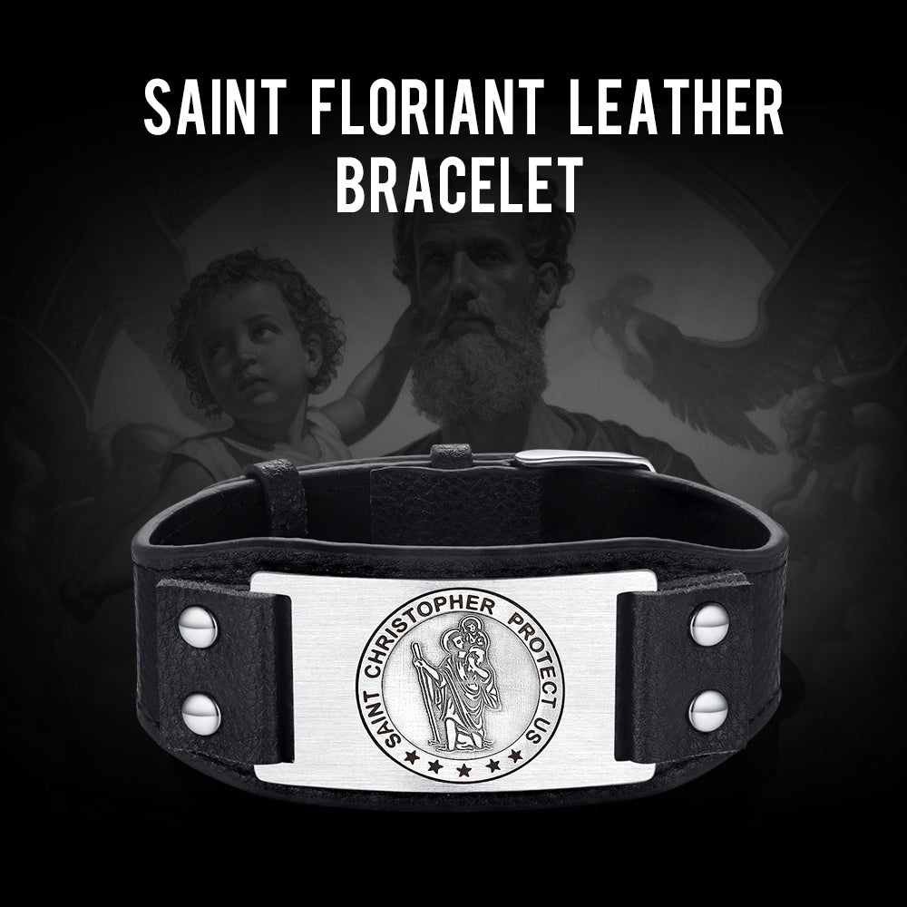 Saint Floriant PU Cuff Bracelet Leather Wristband for Men