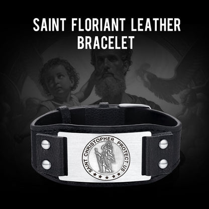 Saint Floriant PU Cuff Bracelet Leather Wristband for Men
