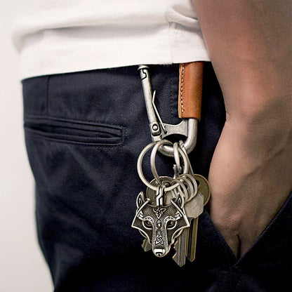 Viking Wolf Head Keychain Amulet for Men