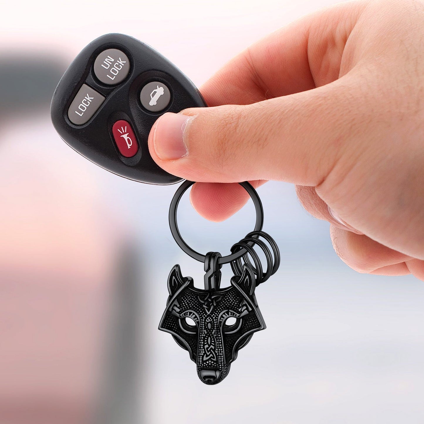 Viking Wolf Head Keychain Amulet for Men