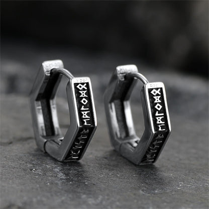 Viking Hexagon Runes Hoop Earrings For Men