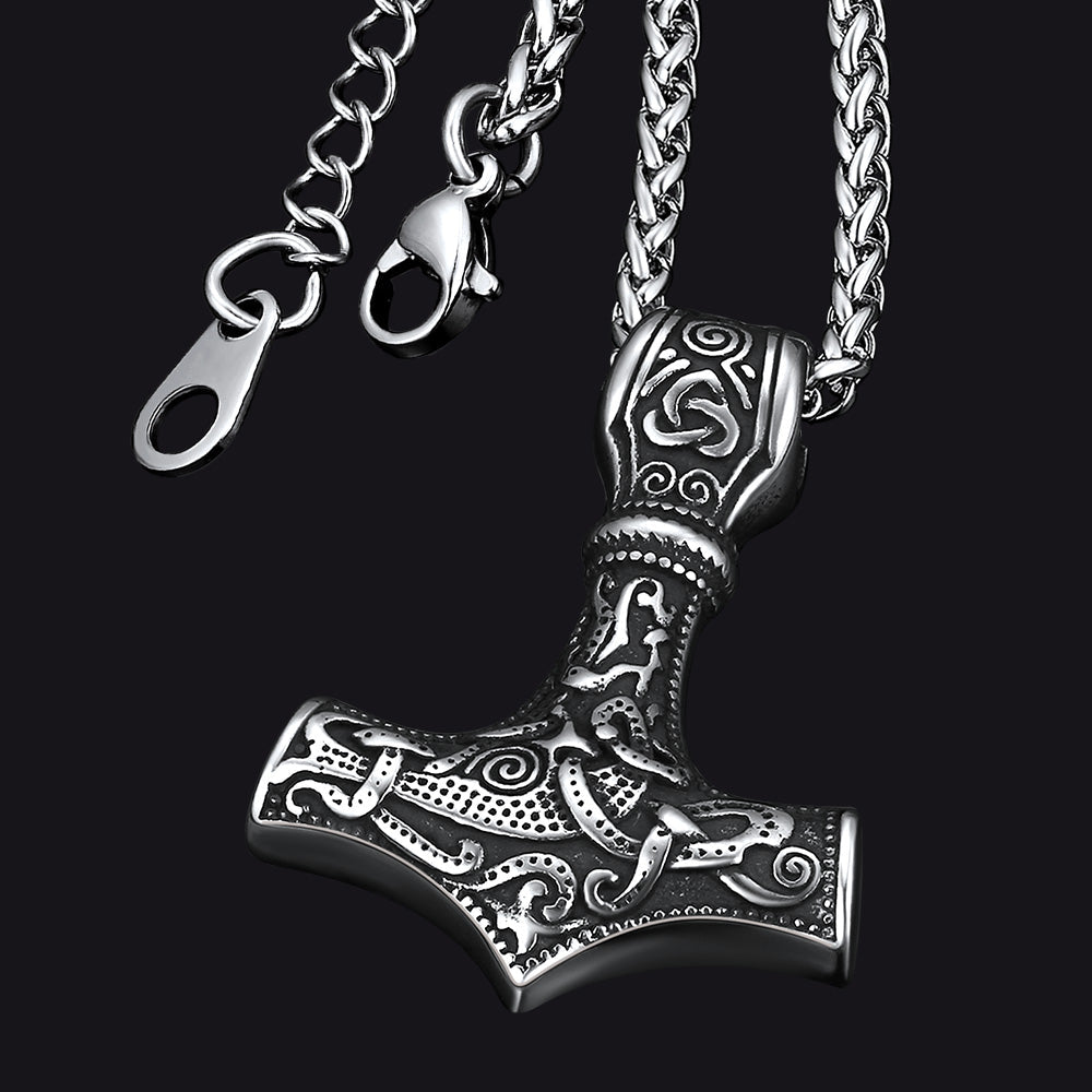 Norse Viking Thor's Hammer Necklace Mjolnir Pendant for Men