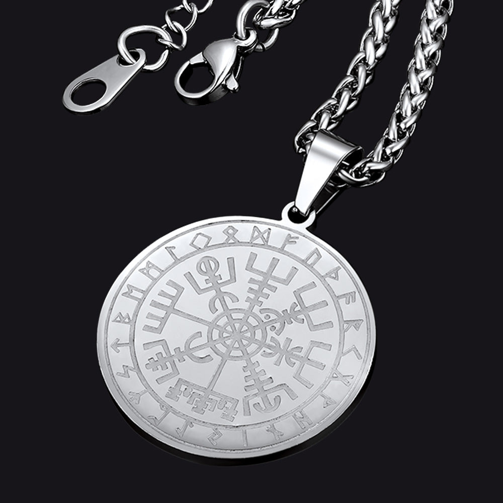 Viking Compass Coin Vegvisir Necklace With Rune