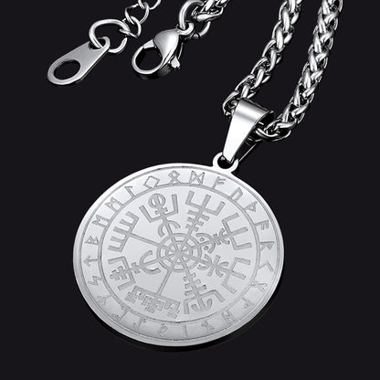 Viking Compass Coin Vegvisir Necklace With Rune
