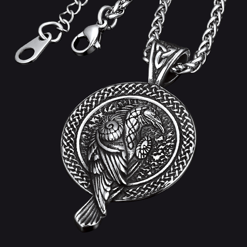 Viking Odin's Raven Pendant Necklace for Men