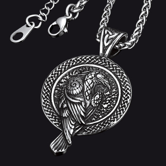 Viking Odin's Raven Pendant Necklace for Men