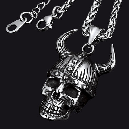 Viking Helmet Skull Pendant Necklace For Men