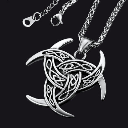Viking Triple Horn of Odin Necklace Crescent Triquetra Charm Amuelt for Men