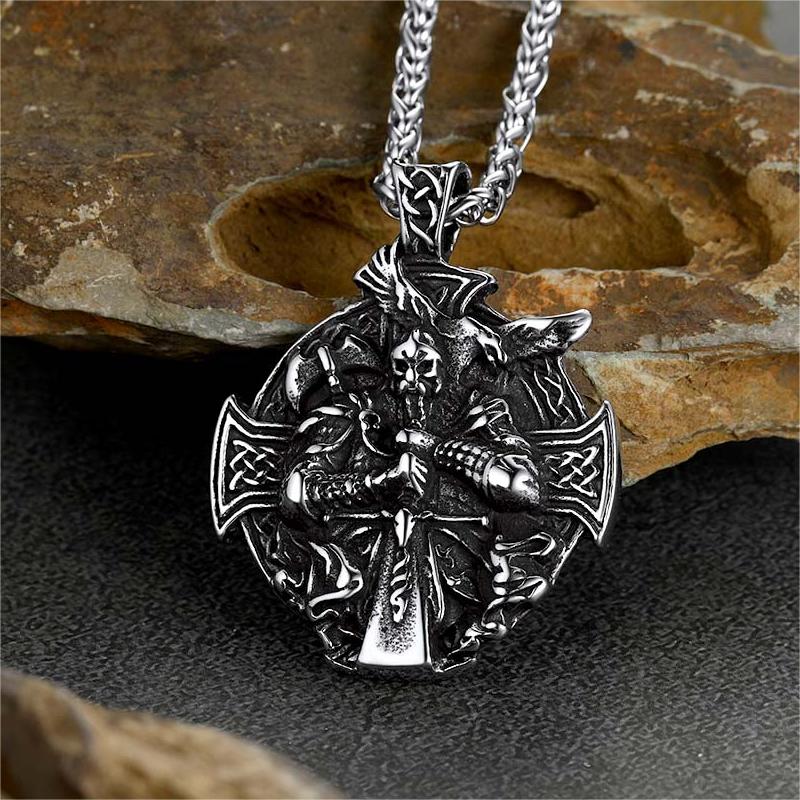Norse Viking Odin Cross Pendant Necklace for Men