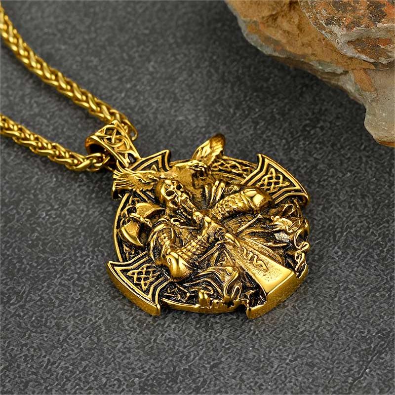 Norse Viking Odin Cross Pendant Necklace for Men