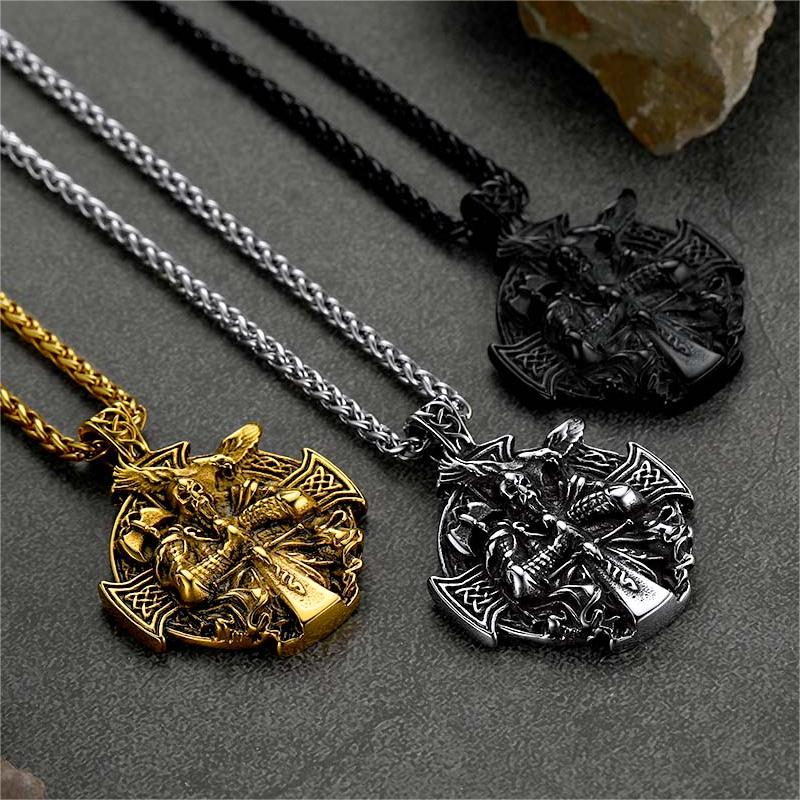 Norse Viking Odin Cross Pendant Necklace for Men
