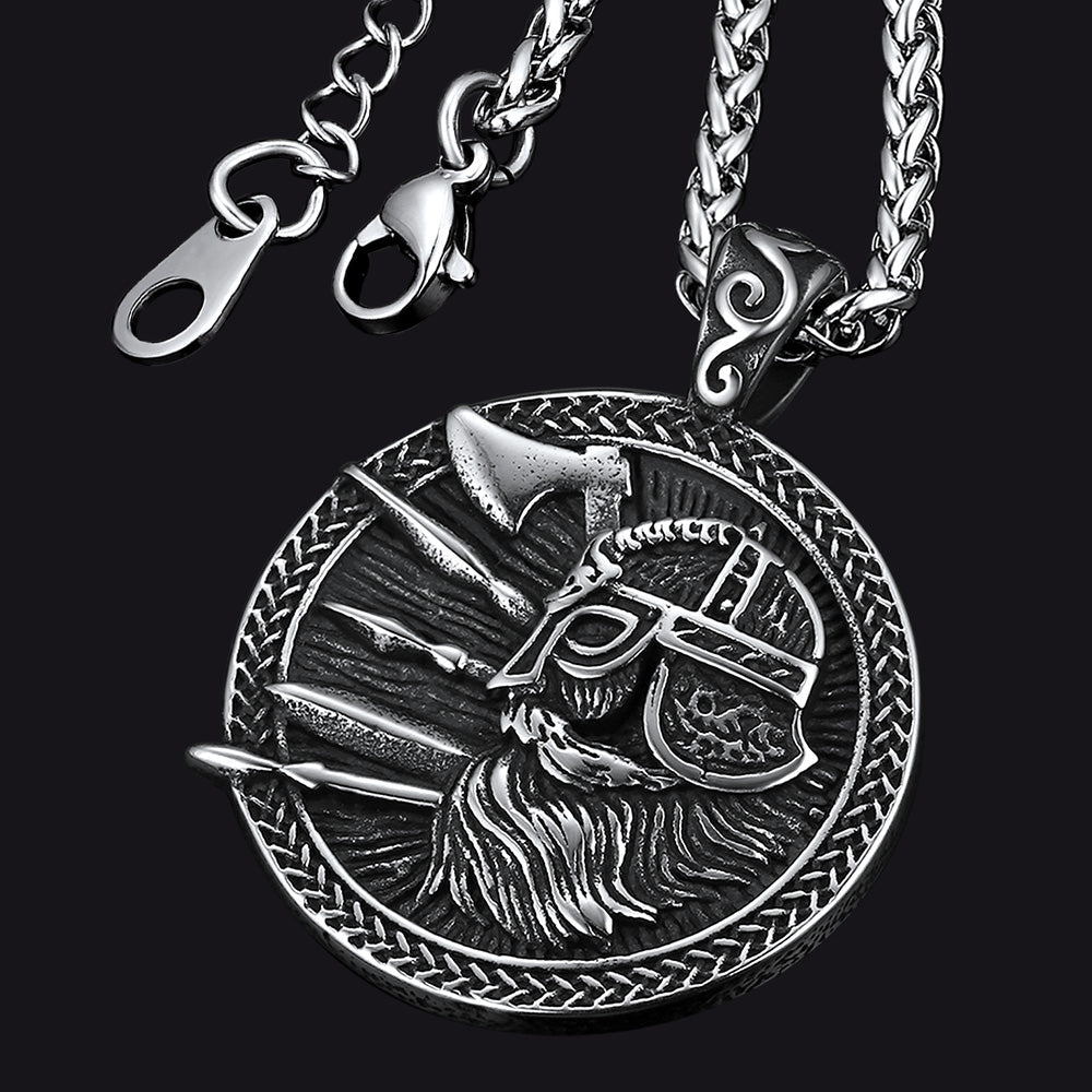 Norse Viking Odin Warrior Pendant Necklace for Men