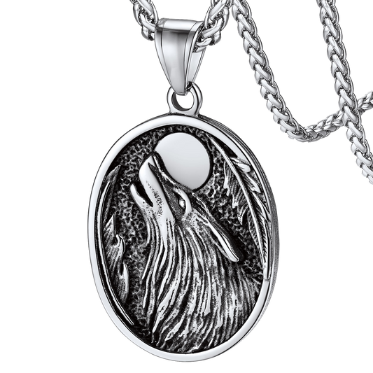 Norse Viking Wolf Pendant Necklace for Men