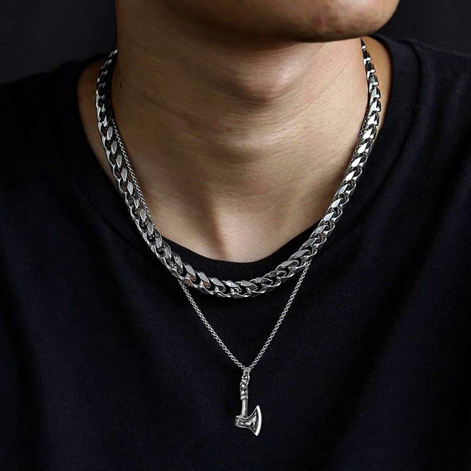 Norse Viking Battle Axe Necklace Amulet Jewelry for Men