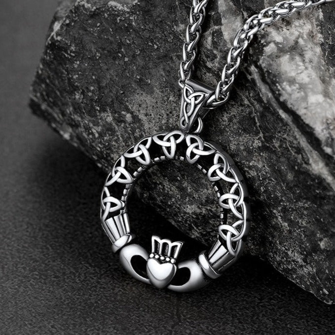 Claddage Circle Celtic Knot Pendant Necklace for Men/Women