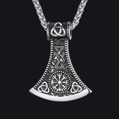 Battle Axe Viking Pendant Necklace with Compass For Men