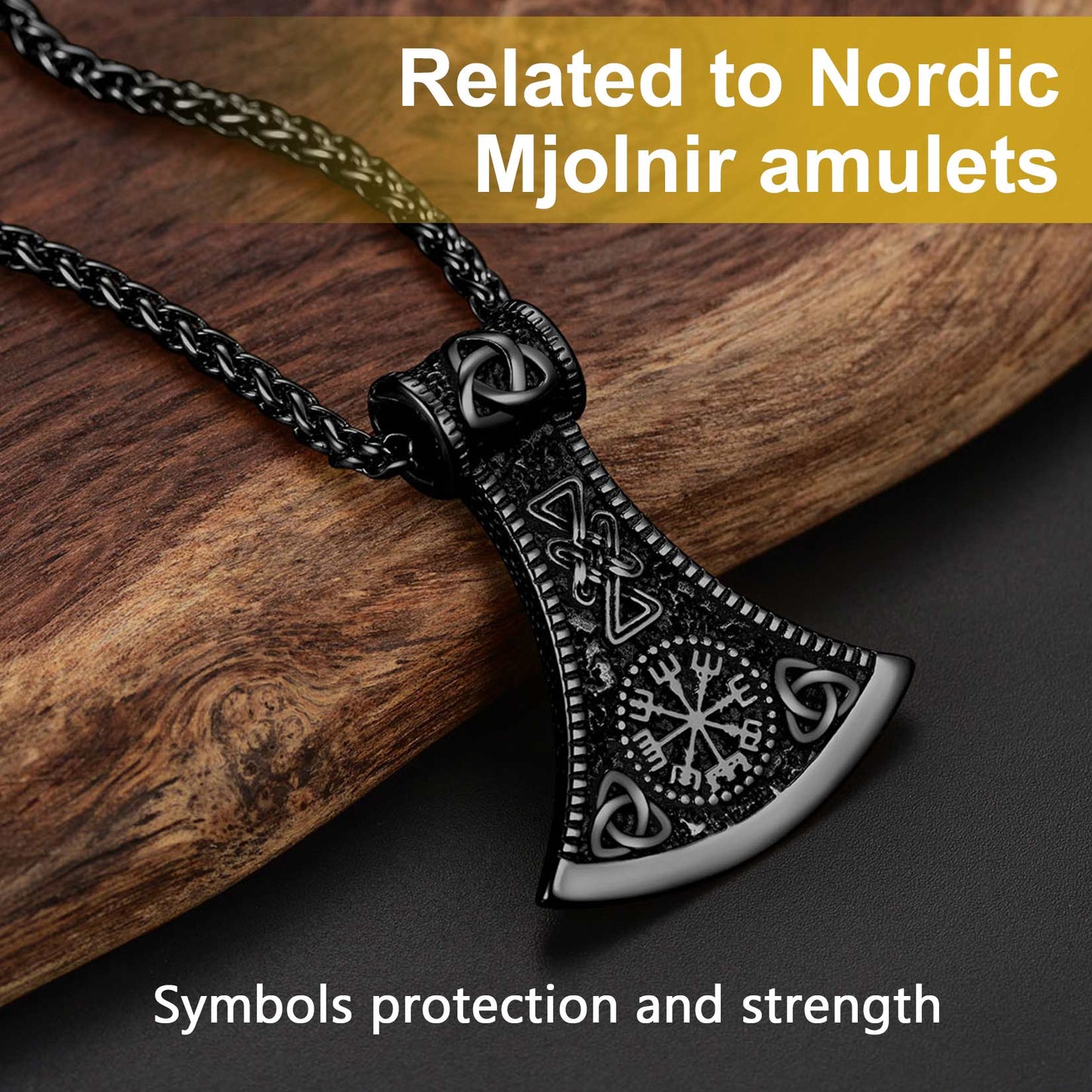 Battle Axe Viking Pendant Necklace with Compass For Men