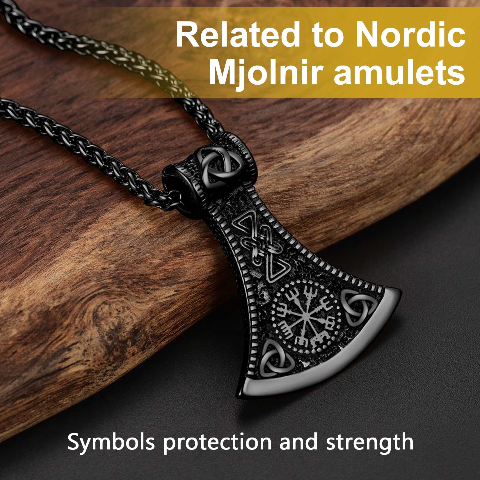 Battle Axe Viking Pendant Necklace with Compass For Men
