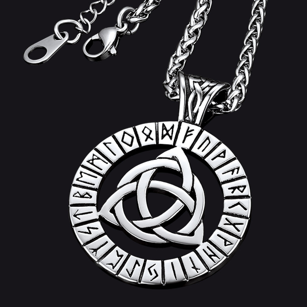 Celtic Knot Necklace with Viking Runes for Men