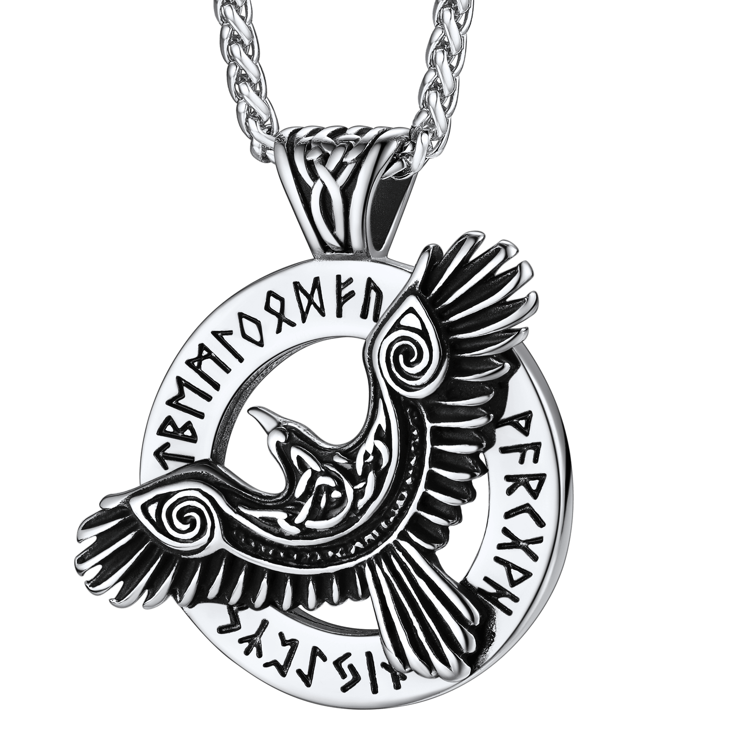 Viking Odin's Raven Necklace For Men With Runes