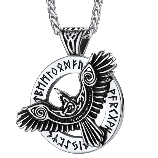 Viking Odin's Raven Necklace For Men With Runes