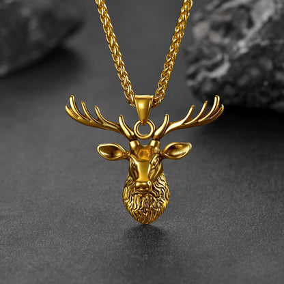 Vintage Viking Deer Necklace Pendant for Men Women