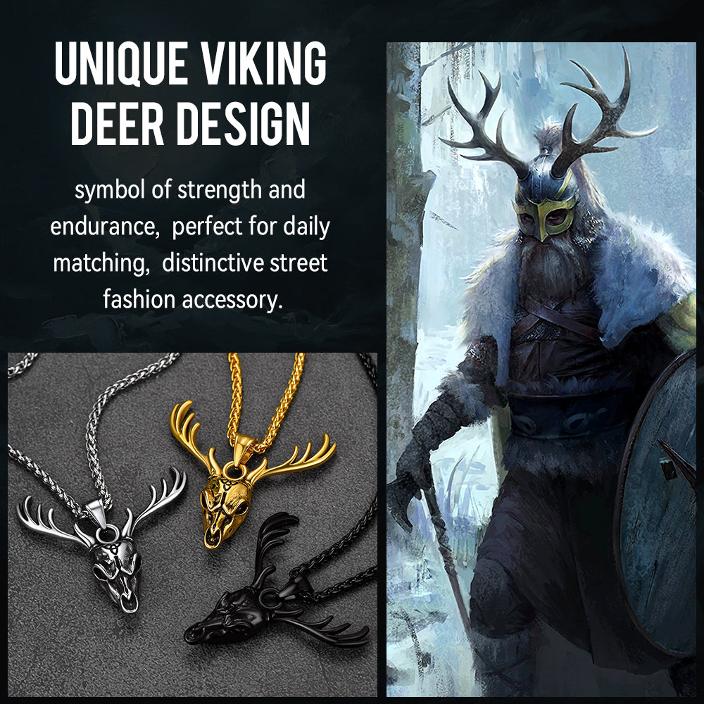 Viking Deer Necklace With Celtic Knot Christmas Gift for Men Women